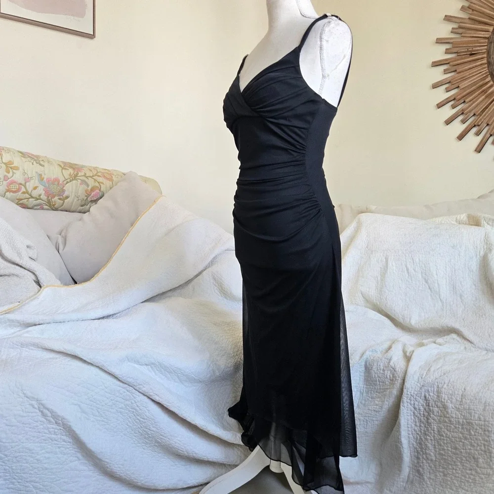Trixxi S Vintage Y2K Whimsigoth Fairy Black Babydoll Dress Ruched Sheer Overlay